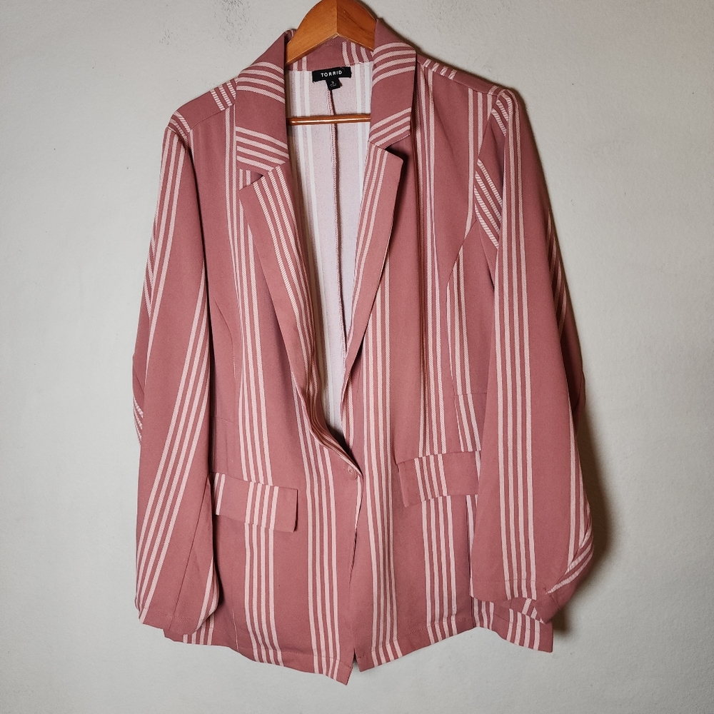 Torrid Pink Stripe Single Button Boyfriend Blazer Jacket Size 3X